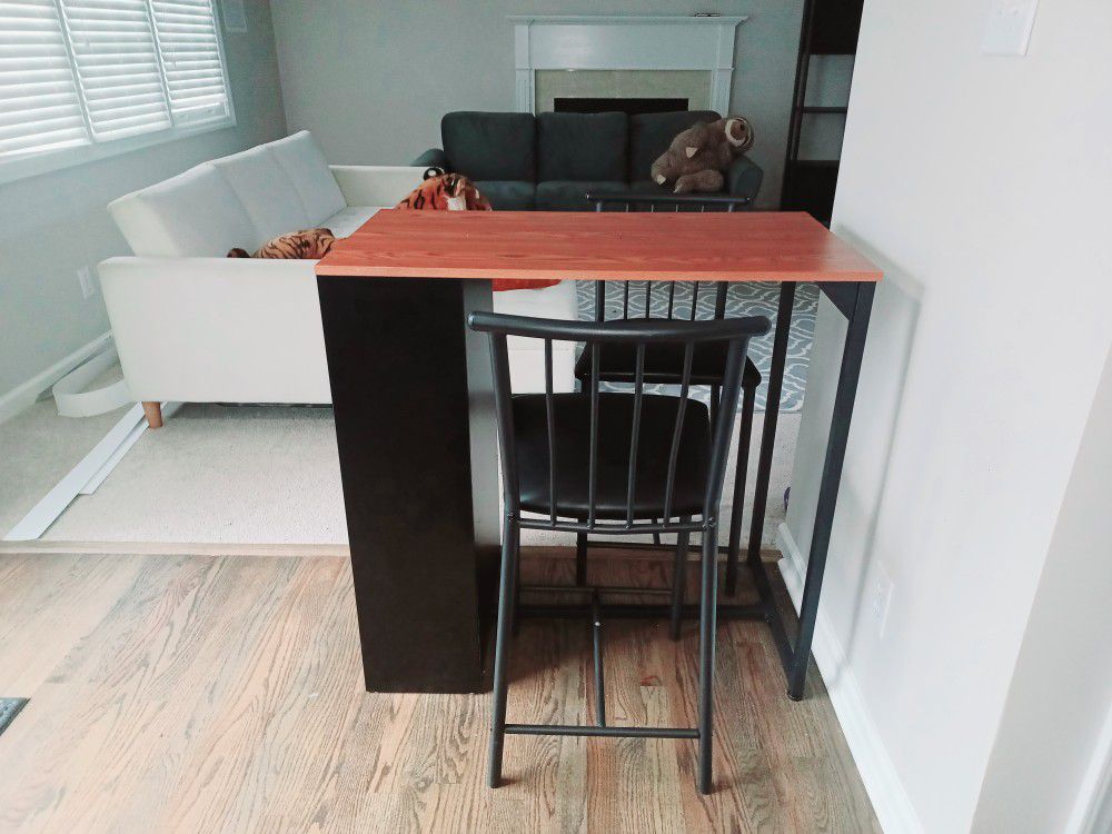 Space-Saving Bar-Like Dining Table Set With Storage 