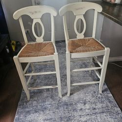 Pair Pottery Barn Napoleon Barstool Woven Rush Seat - Counter heigh- Ivory