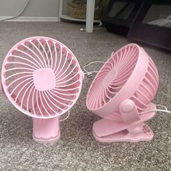 TWO Pink 6 inch Rechargeable Clip on Fan, 5000mah Battery Desk Fan, 3 speeds, rechargeable inch camp