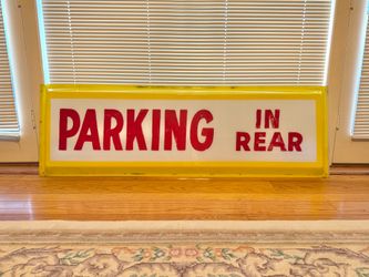Vintage Parking In Rear Acrylic Sign 6’ x 2’ White