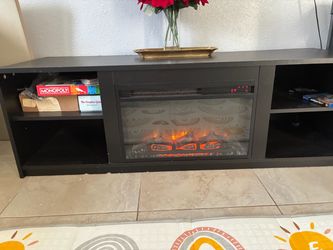 Black TV Stand with Electric Fireplace Insert