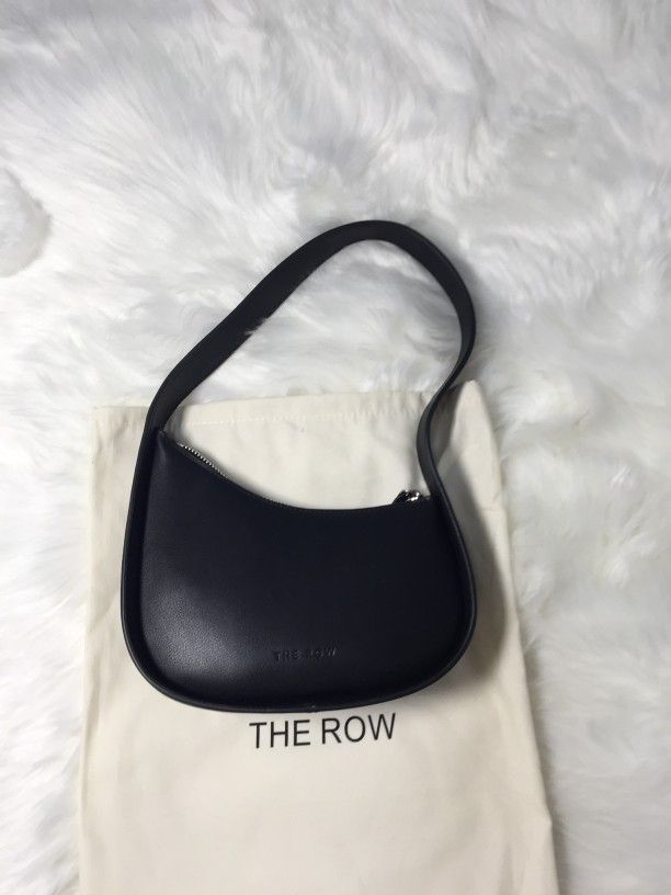 The Row Half Moon Bag in Leather Black