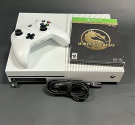 XBOX ONE S WHITE COSOLE WITH CONTROLLER AND MORTAL KOMBAT GAME 