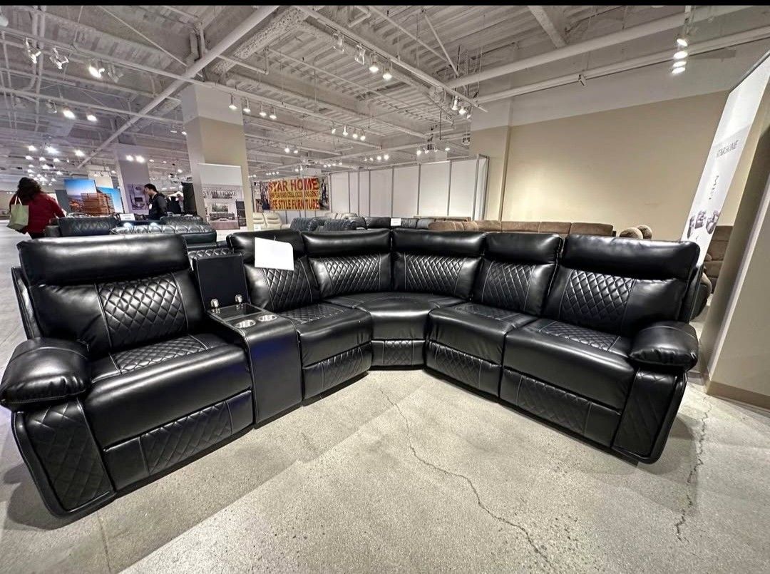 BRAND NEW BLACK LEATHER RECLINING SECTIONAL SAME DAY DELIVERY