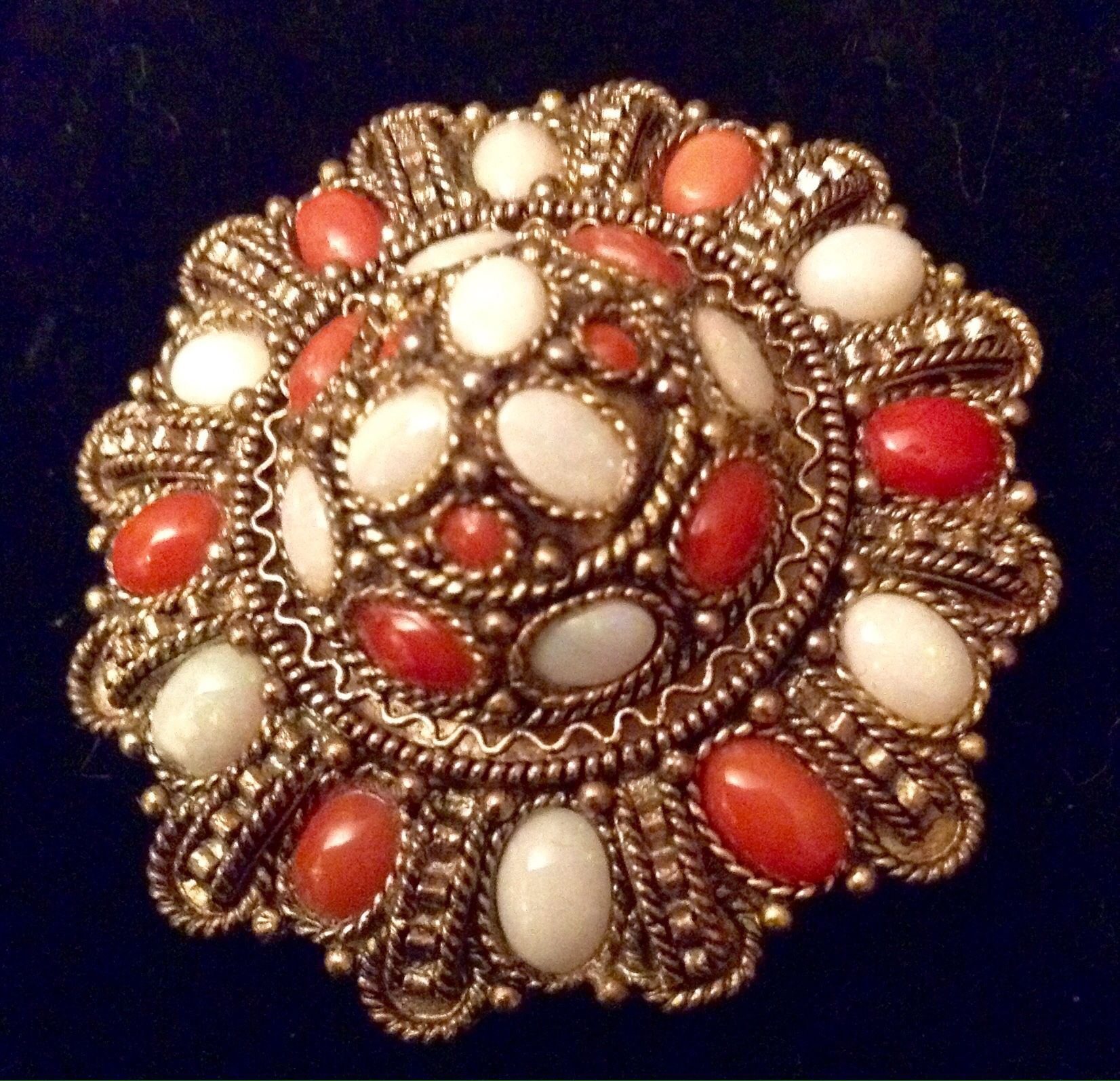 Vintage  Israel Opal and Coral Brooch/ Pendent