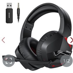 BINNUNE Wireless Gaming Headset With Microphone For PC PS4 PS5, 2.4G Wireless Bluetooth USB Gamer Headphones With Mic For Laptop Computer