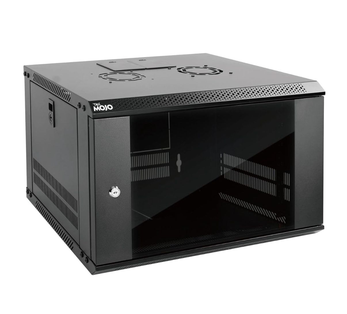 Wall Mount Server Cabinet IT Network Rack Enclosure Lockable Door and Side Panels Black, Cooling Fan, Standard Glass Door, 450mm Depth, for 19” IT E