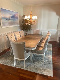 Formal Dining Table with 8 Tufted Chairs