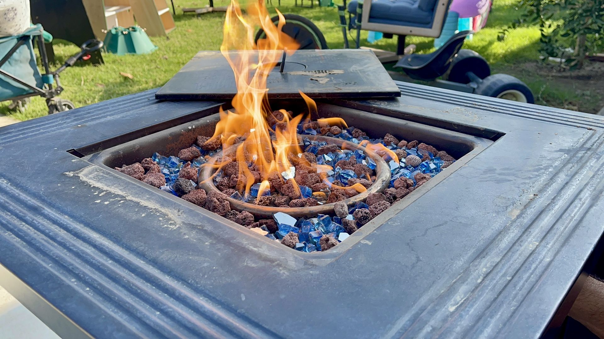 Black Metal Firepit Table For Outdoor Patio