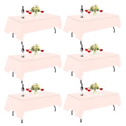 EMART 6 Pack Rectangle Table Cloth, 60 X 102 Inch Pink 100% Polyester Thickened Fabric For 6 Foot Banquet Wedding Party Rectangular Tablecloths