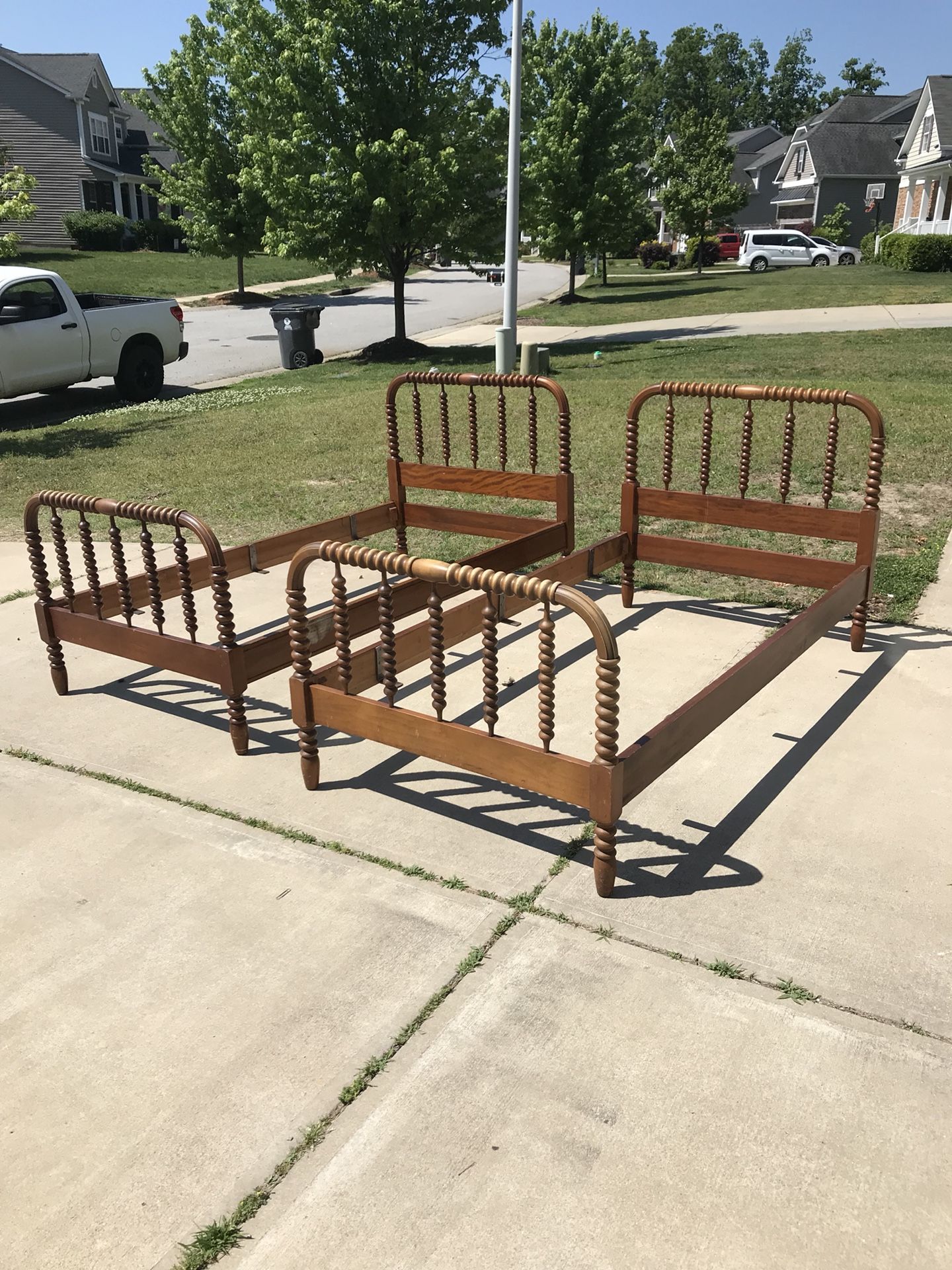 Pair of Solid Wood Spool Beds by Wheeler Okell