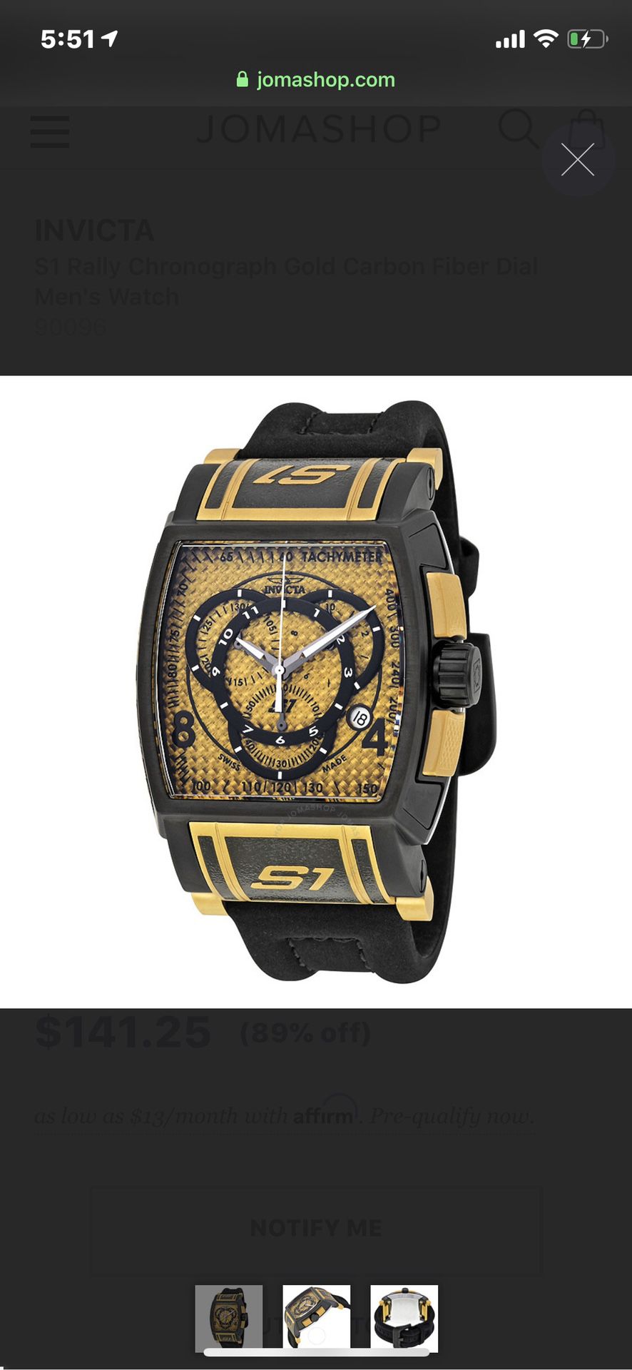 INVICTA S1 Rally Chronograph Gold Carbon Fiber Dial Men's Watch 90096