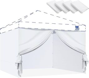 M87 $35 Instant 10x10 Canopy Sidewalls for Pop Up Canopy, Waterproof UV Protection Fabric, 4 Packs Sidewalls with Zipper Door for Outdoor Events, Whi