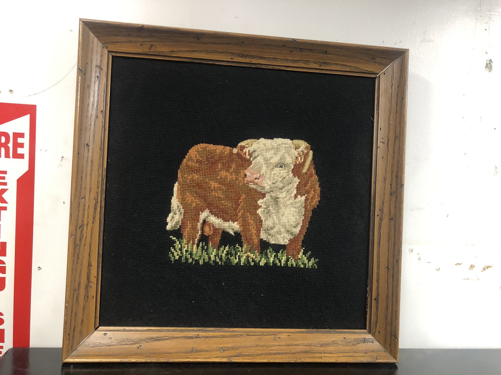 Vintage Yarn Stitched Bull Art 🖼️ Handmade 