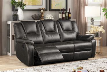 GREY 3 PC MANUAL RECLINE SOFA SET. FINANCING AVAILABLE
