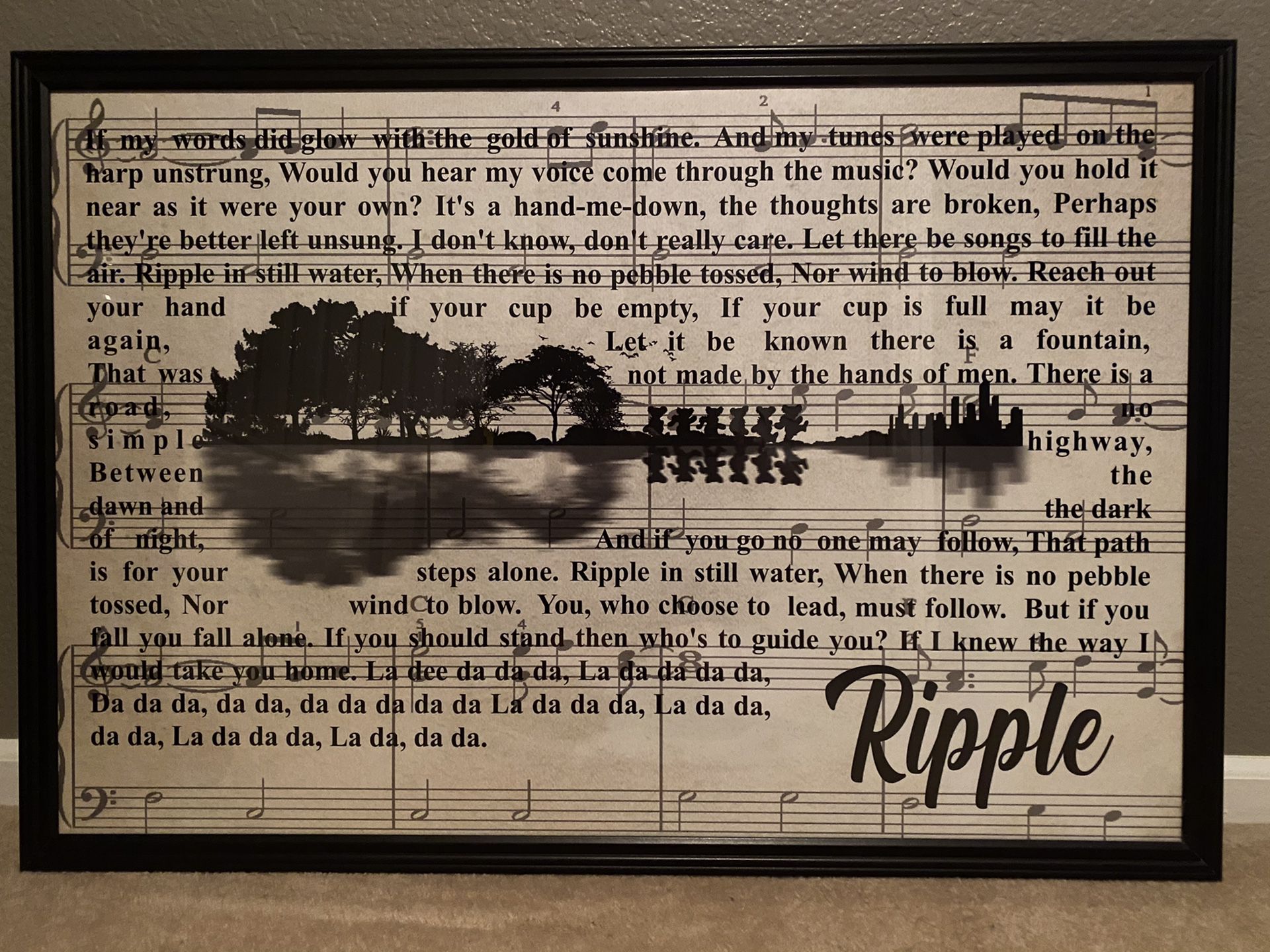 26” x 38” Grateful Dead “Ripple” lyric poster framed
