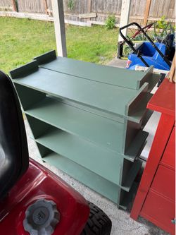 Green bookcases