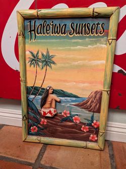 Vintage Hawaiian girl wooden painting, embossed woodwork, tiki, tropical decor, Hawaiian decor, wall art, hula girl