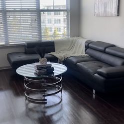 black leather couch