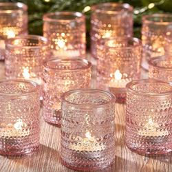 Set of 36 Pink glass votive candle holders