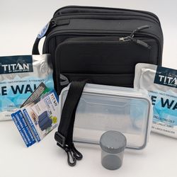 Titan Fridge Cold Expandable Lunch Bag Black With 2 Ice Packs & 2 Storage Containers 