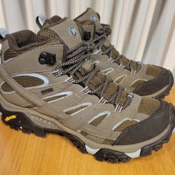Merrell Women's Moab 2 Mid Waterproof Hiking Boots Brown/Baby Blue Size 9.5