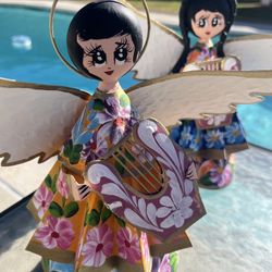 Pair of Tin Angel Tree Toppers,  Mexican Folk Art, Home Decor 