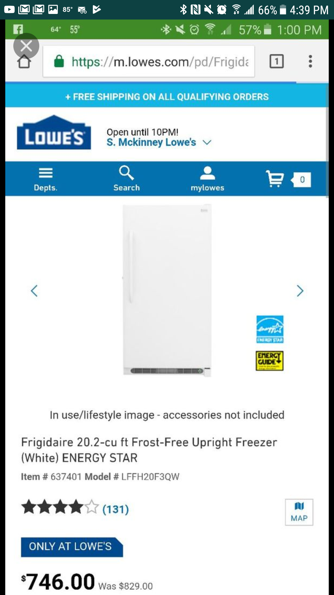 Frigidaire 20.2-cu ft Frost-Free Upright Freezer (White) ENERGY STAR Item # 637401 Model # LFFH20F3QW