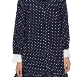 Tory and Burch Navy and White Polka Dot Long Sleeve dress