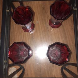 Antique Cranberry Octagonal Wine/Juice Glasses 