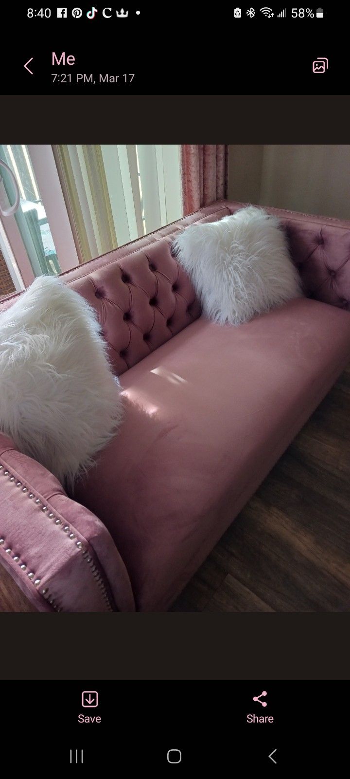 Pink Velvet Loveseat Crushed Diamonds On The Side