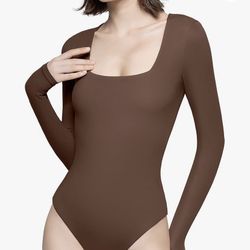 Women Brown Bodysuit Leotard Long Sleeve Size Large