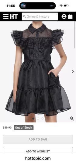 Wednesday Adam’s Black Organza Ruffle Mini Dress