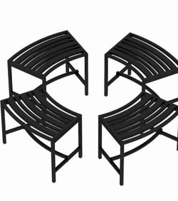 New-Metal Outdoor Curved Fire Pit Bench Set of 4