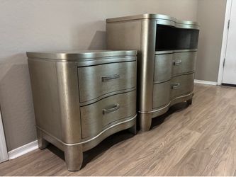Klaussner Serenade Glamour Nightstand + Media Chest Set w/ Power Strips