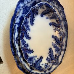Antique Blue Flow Platters 1820’s