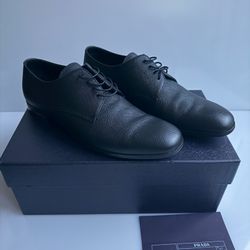 Prada Saffiano Leather Derby Dress Shoes Black UK 8.5 US 9.5 Worn Twice Full Set