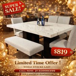 Modern 6 Piece Dining Table Set  68"W X 42"D  X 30" H
