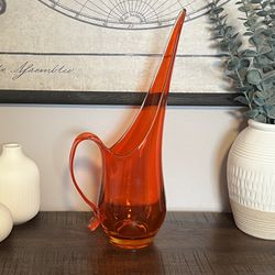 ELMER E. MILLER 1959 Vintage Glass Pitcher Orange