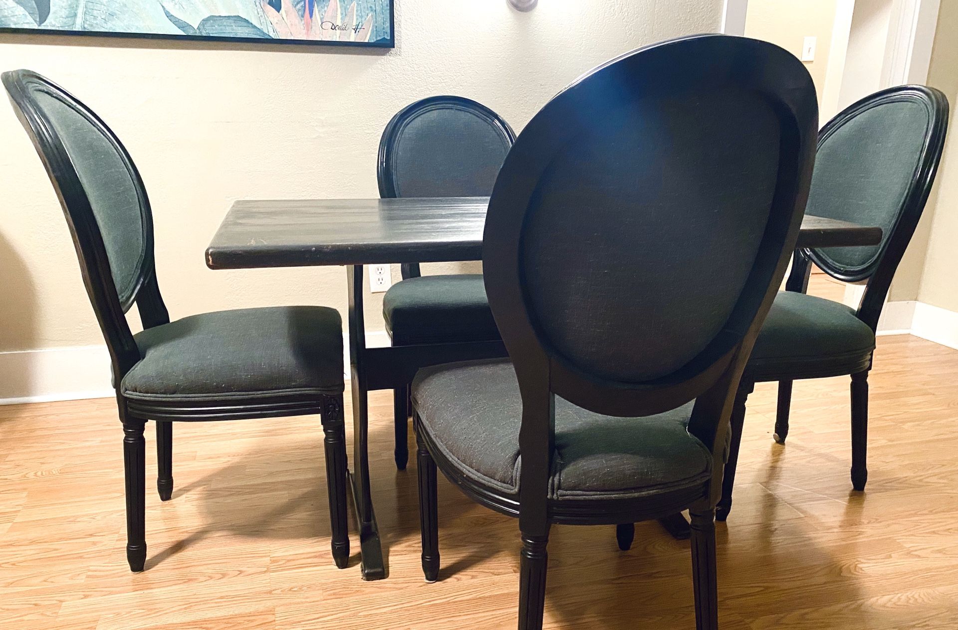 Shabby Chic Black Wood Dining Table & chairs