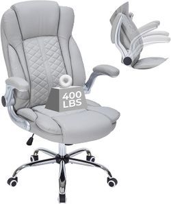 400lbs Executive Office Chair with Flip-Up Armrests, Big and Tall Computer Chair for Heavy People, Heavy Duty Ergonomic Comfy Chair, Breathable PU Lea