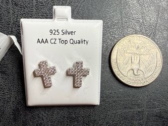 CZ and Sterling silver cross studs and mini moissanite  studs