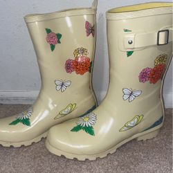 Yellow Flower And  Garden Rain Boots 