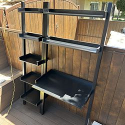 Leaning Desk with 2 Shelves And Leaning Bookcase - Black 