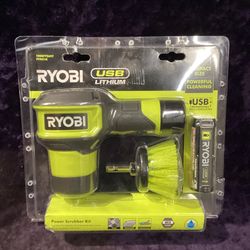 🛠🧰RYOBI USB Lithium Compact Scrubber Kit w/2.0Ah Battery,Cord & 2” Med. Bristle Brush-NEW!-$45!🧰🛠