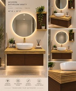 Modern Wall-Mounted Bathroom Vanity 40" x 20"