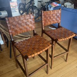 Andre 26” Woven Faux Leather Counter Stools (Set of 2) Chairs