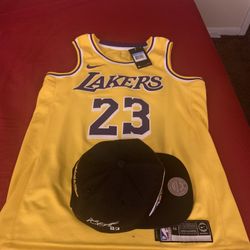 JERSEY LEBRON JAMES LAKERS Y LA GORRA CON LA FIRMA EN HILO