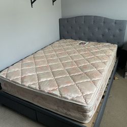 Full/Double Bed Frame w/ Storage Drawers + Headboard (Gray) + Mattress 