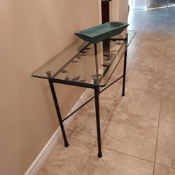 Black Metal Side/sofa Table With Thick Glass Top